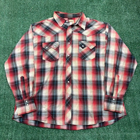 Wrangler Other - 2000's Wrangler Western Fashion Snap Shirt Red Black Plaid XXL